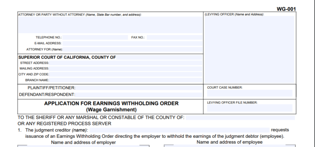 Application For Earnings Withholding Order WG 001 WG 035