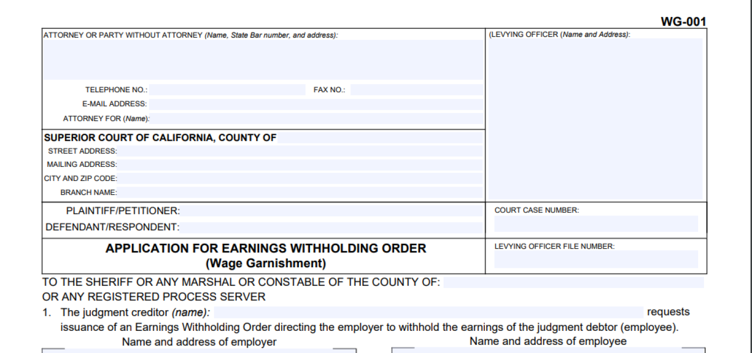 wg 001 application for earnings withholding order